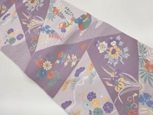 切り嵌め風流水に鳥・藤・花々模様織出し名古屋帯